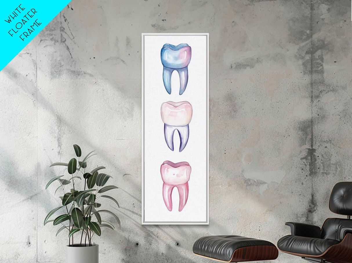 Whimsical Rainbow Teeth Canvas Print, Dentist Office Vertical Wall Art, Vibrant Dental Art Print for Gift Ideas