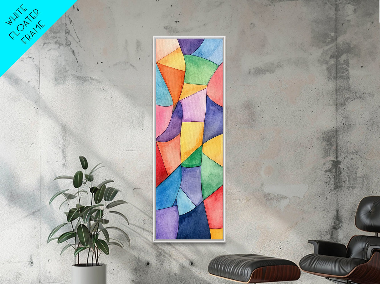 Vibrant Geometric Canvas Print in Abstract Mosaic Style, Modern Wabi Sabi Wall Art, Minimalist Vertical Home Decor Piece