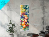 Still Life Canvas Print with Autumn Fruits and Grapes, Antique Farmhouse Rustic Art, Vertical Kitchen Seasonal Wall Decor