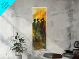 Golden Silhouettes Framed Canvas Print African Inspired Art Sunset Hues Moody Abstract Living Room Wall Art Fall Home Decor