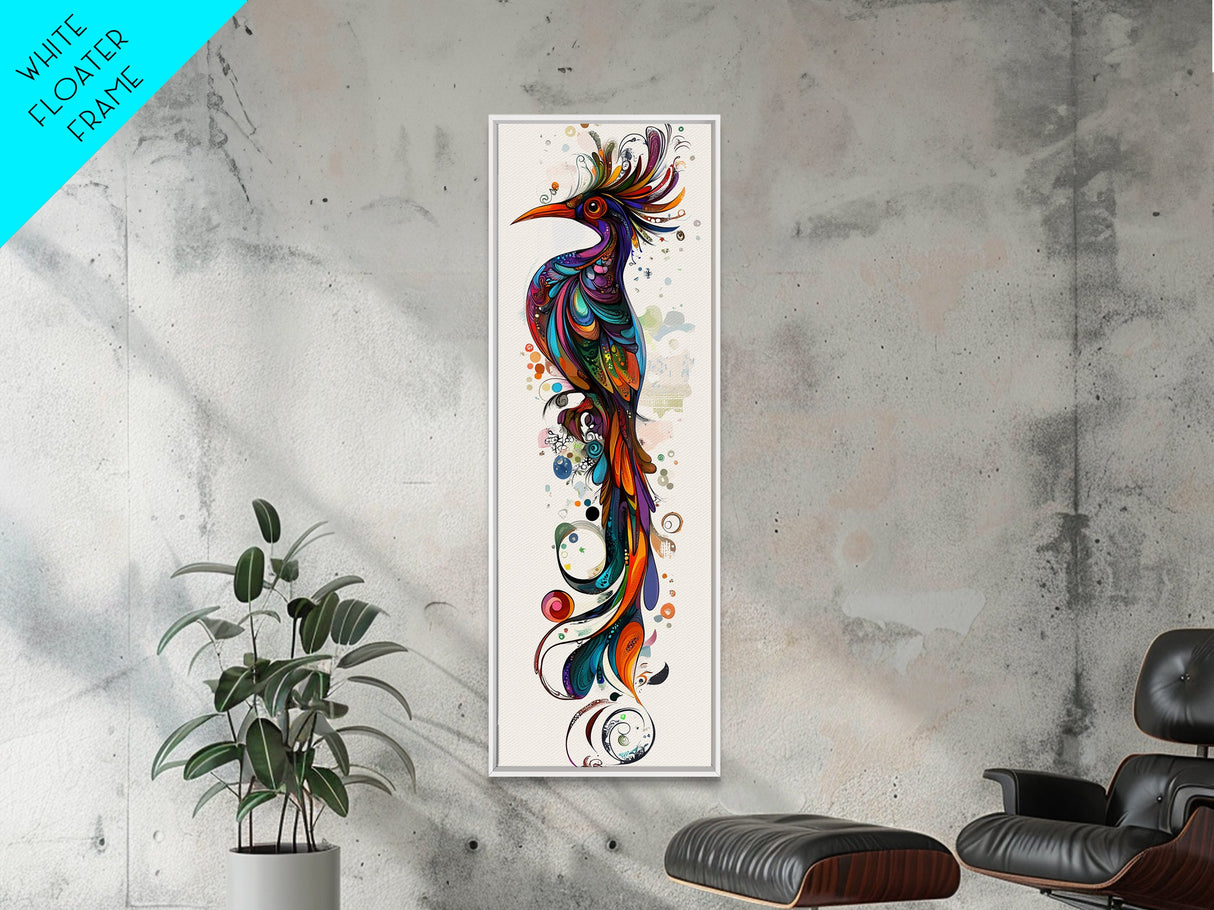 Vibrant Peacock Art Canvas Print with Boho Decor Elements and Colorful Whimsical Art, Perfect Vertical Wall Art Gift Idea