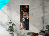 Floral and Leopard Canvas Print with Moody Art Style, Unique Animal Wall Art and Vertical Skinny Art Living Room Decor