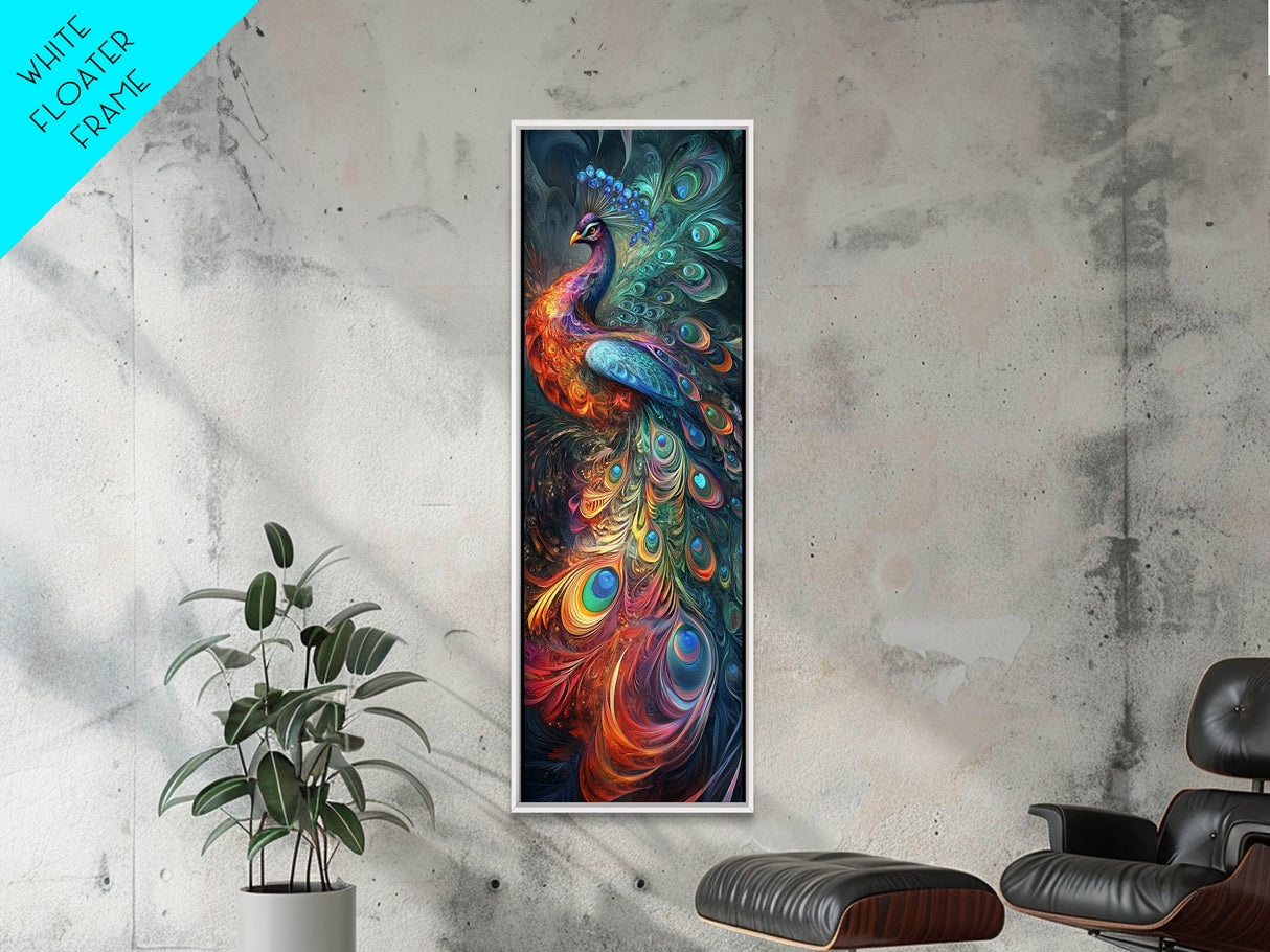Ethereal Peacock Art Framed Canvas Print, Rustic Decor Accent Ideal for Moody Art and  Home Décor, Vibrant Bird Art