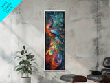 Ethereal Peacock Art Framed Canvas Print, Rustic Decor Accent Ideal for Moody Art and  Home Décor, Vibrant Bird Art