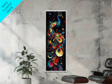 Dynamic Peacock Framed Canvas Print with Swirling Colors, Vibrant Bird Art Perfect Vertical Wall Art and Boho Home Decor Accent