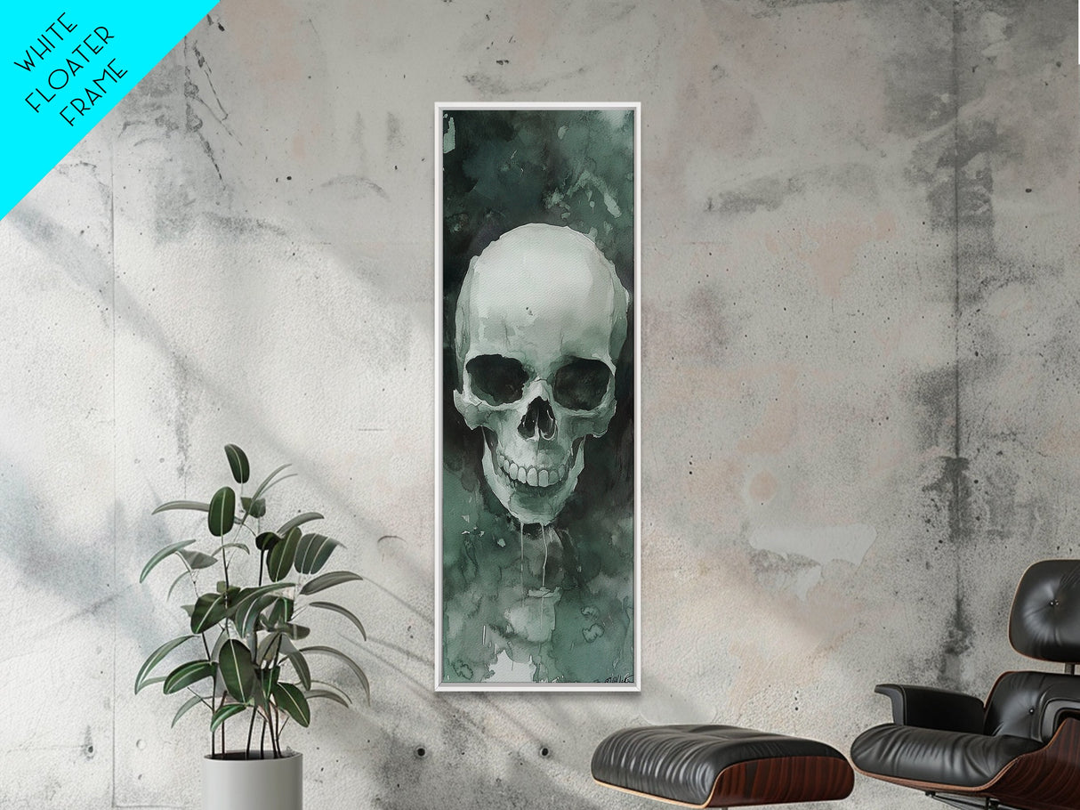 Minimalist Skull Canvas Print in Dark Green Tones, Wabi Sabi Art with Rustic Decor Style, Perfect for Unique Wall Art Accent