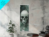 Minimalist Skull Canvas Print in Dark Green Tones, Wabi Sabi Art with Rustic Decor Style, Perfect for Unique Wall Art Accent
