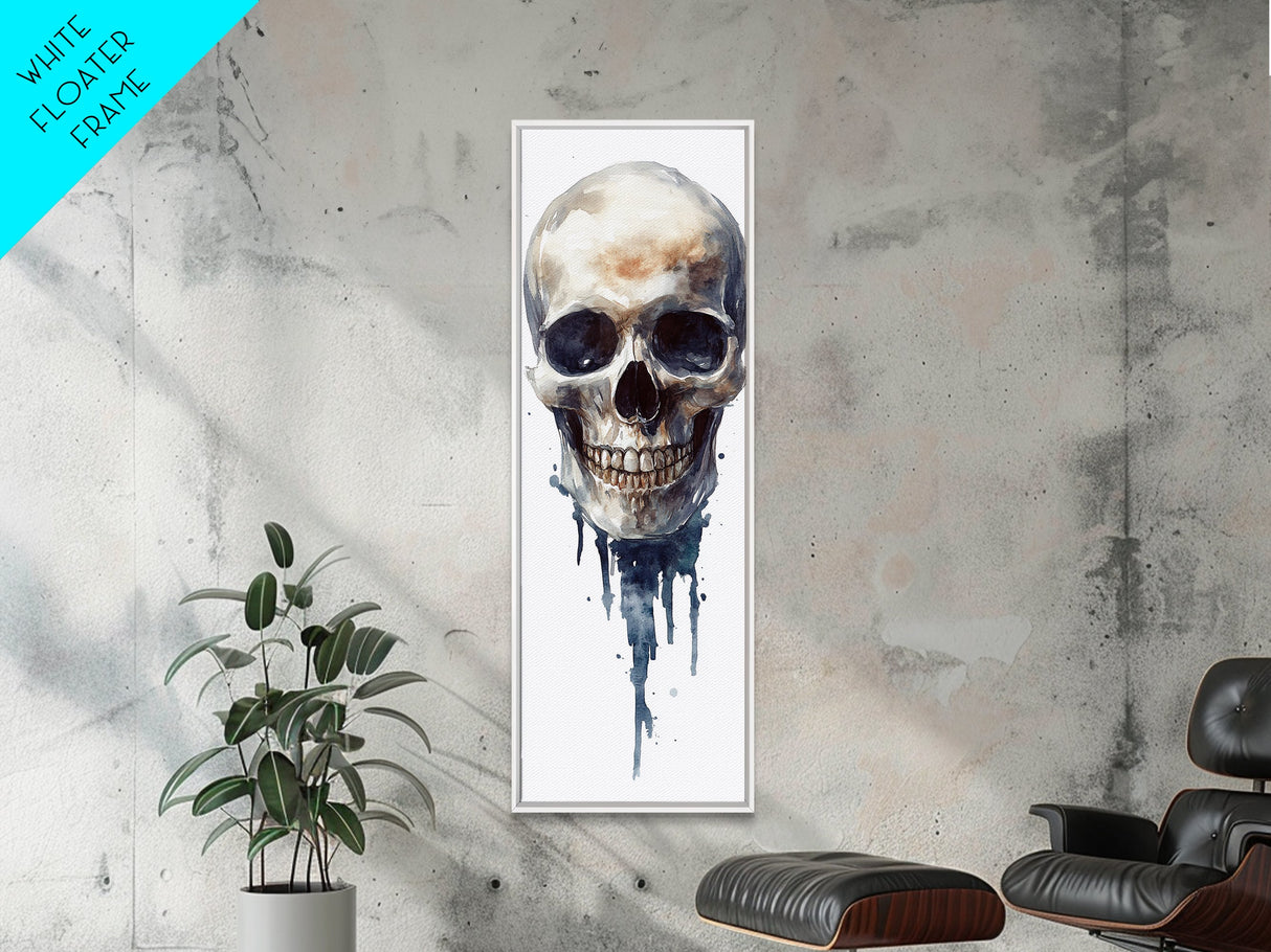 Framed Canvas Print Skull Art for Gothic Decor, Moody Halloween Wall Art, Original Skull Artwork, Living Room Art, Gift Idea for Him