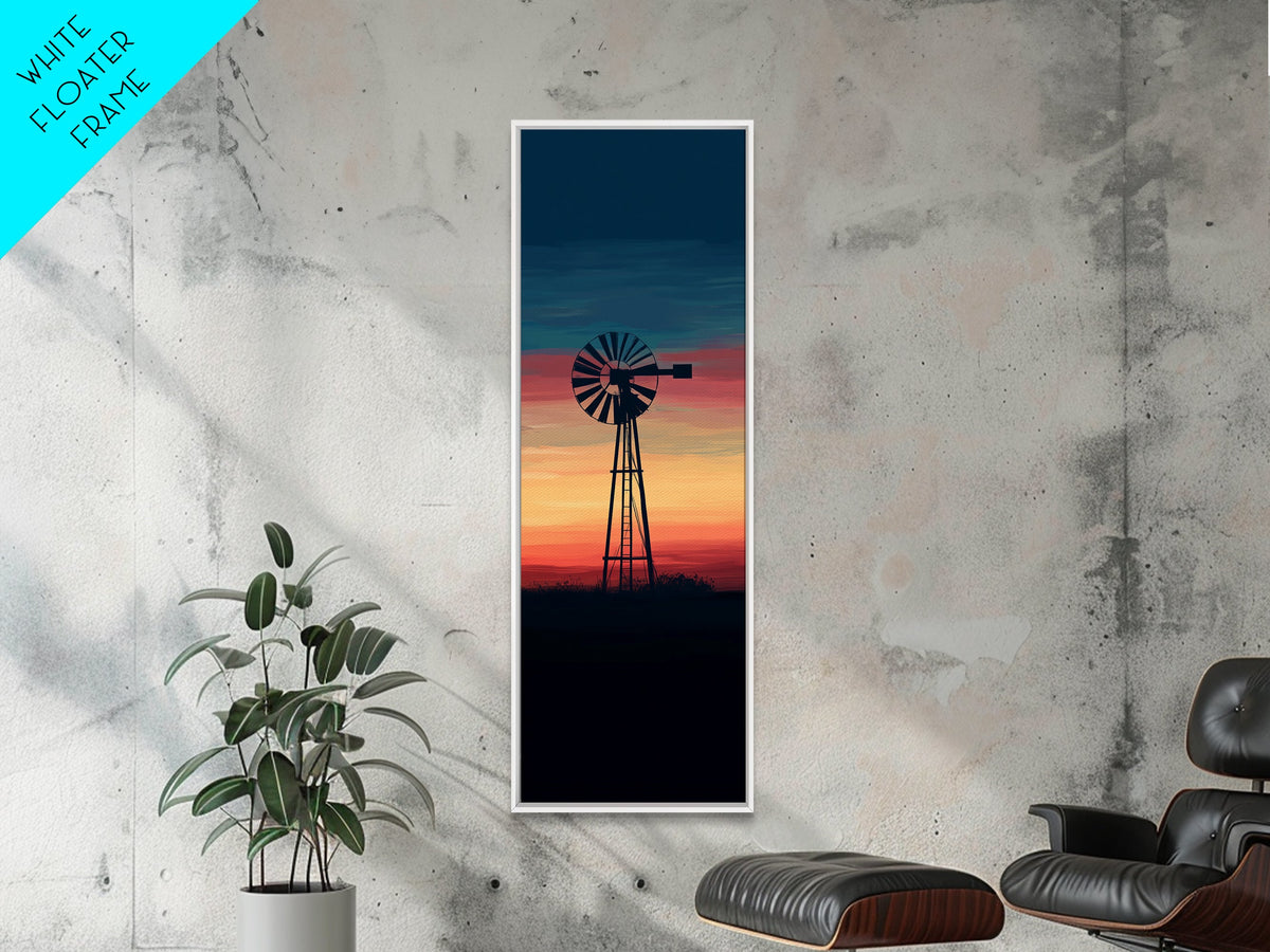 Canvas Print Moody Sunset Windmill Wall Art, Vertical Rustic Decor, Tall Narrow Farmhouse Artwork, Gift Idea for Living Room