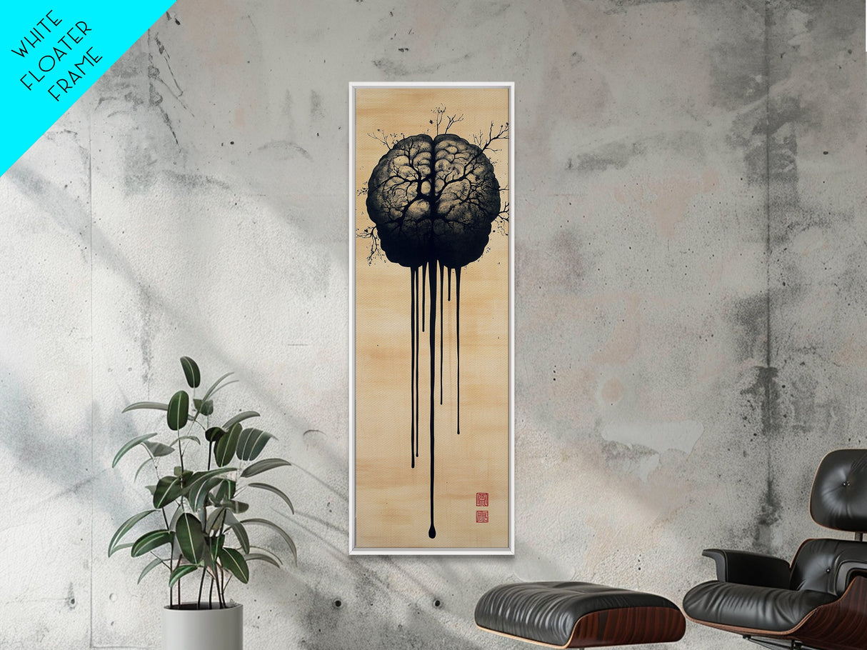 Framed Canvas Print Brain Art, Science Inspired Minimalist Wall Art, Moody Therapy Artwork, Gift Idea for Living Room or Office