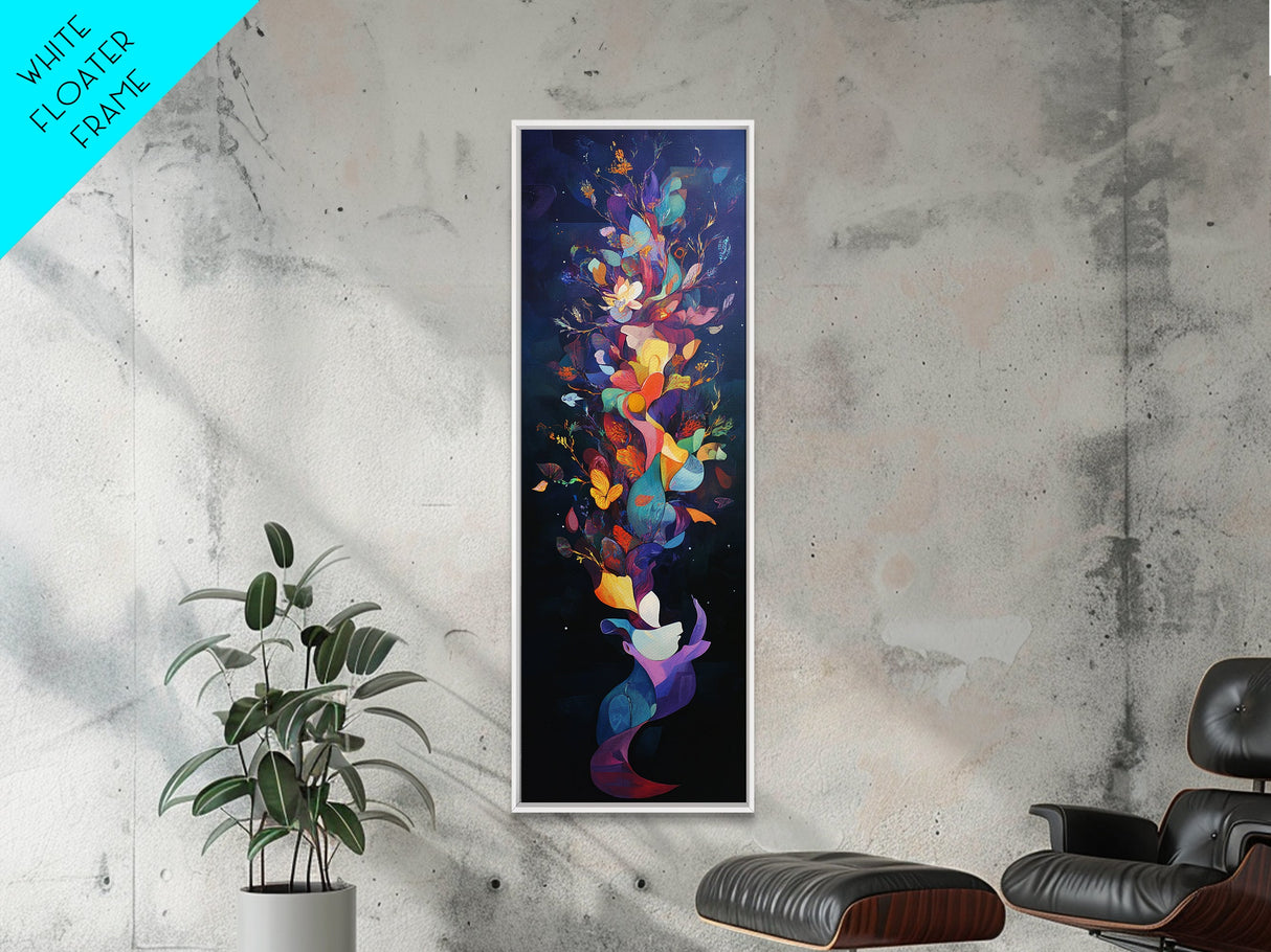 Vibrant Floral Explosion Canvas Print with Boho Artistic Style, Vertical Wall Art Gift Idea with Nature-Inspired Colors