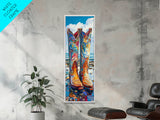 Vibrant Western Boots Framed Canvas Print, Coastal Cowgirl Artwork, Farmhouse Rustic Decor, Bright Living Room Vertical Art