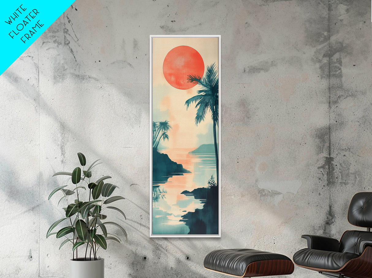 Tropical Sunset Coastal Landscape Framed Canvas Print | Nautical Wall Art | Coastal Painting | Nautical Decor | Gift Idea Her | Vertical Art