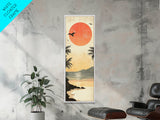 Seagulls At Sunset Beach Framed Canvas Print | Coastal Wall Art | Tropical Landscape Art | Nautical Painting | Living Room Decor