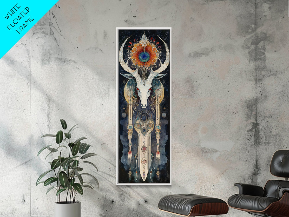 Dreamcatcher Deer Canvas Print Featuring Boho Sacred Geometry Art, Native Inspired Dark Angels Wall Art Ideal For Gift Idea