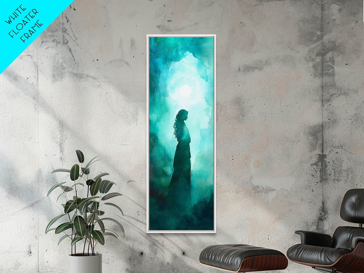 Moonlit Goddess Canvas Print Featuring Moody Woman Painting, Afrocentric Wall Art, And Above Bed Wall Art With Blue Green Hues