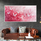 Origami Crane Flight Framed Canvas Print Featuring Pink Wall Art Whimsical Art Long Narrow Wall Art Minimalist Rustic Living Room Decor