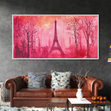 Eiffel Tower Painting Framed Canvas Print, Paris Pink Wall Art Romantic Decor, Horizontal Wall Art Living Room Rustic Gift Idea