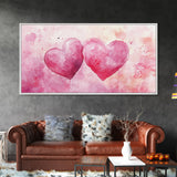 Watercolor Heart Pair Framed Canvas Print, Romantic Pink Abstract Art, Whimsical Valentine Wall Art, Bedroom Gift Idea, Light Pink Decor