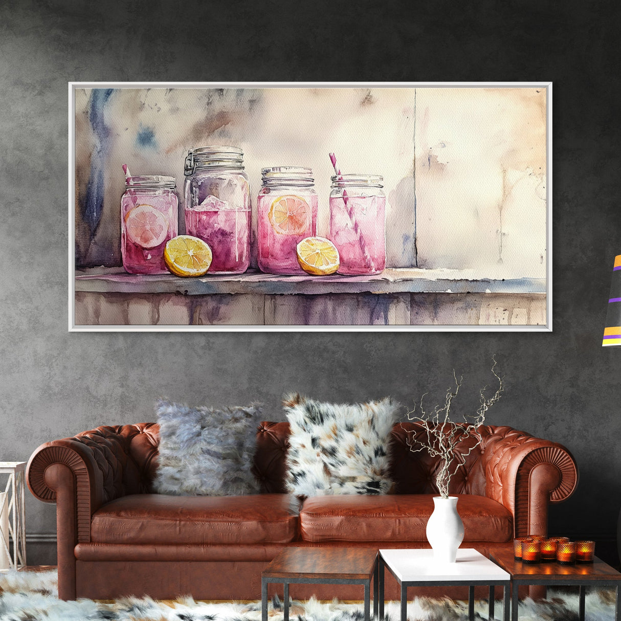Lemonade Jars Canvas Print | Lemon Painting | Food Review Kitchen Art | Rustic Farmhouse Wall Art | Summer Kitchen Decor Canvas Print