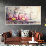 Lemonade Jars Canvas Print | Lemon Painting | Food Review Kitchen Art | Rustic Farmhouse Wall Art | Summer Kitchen Decor Canvas Print