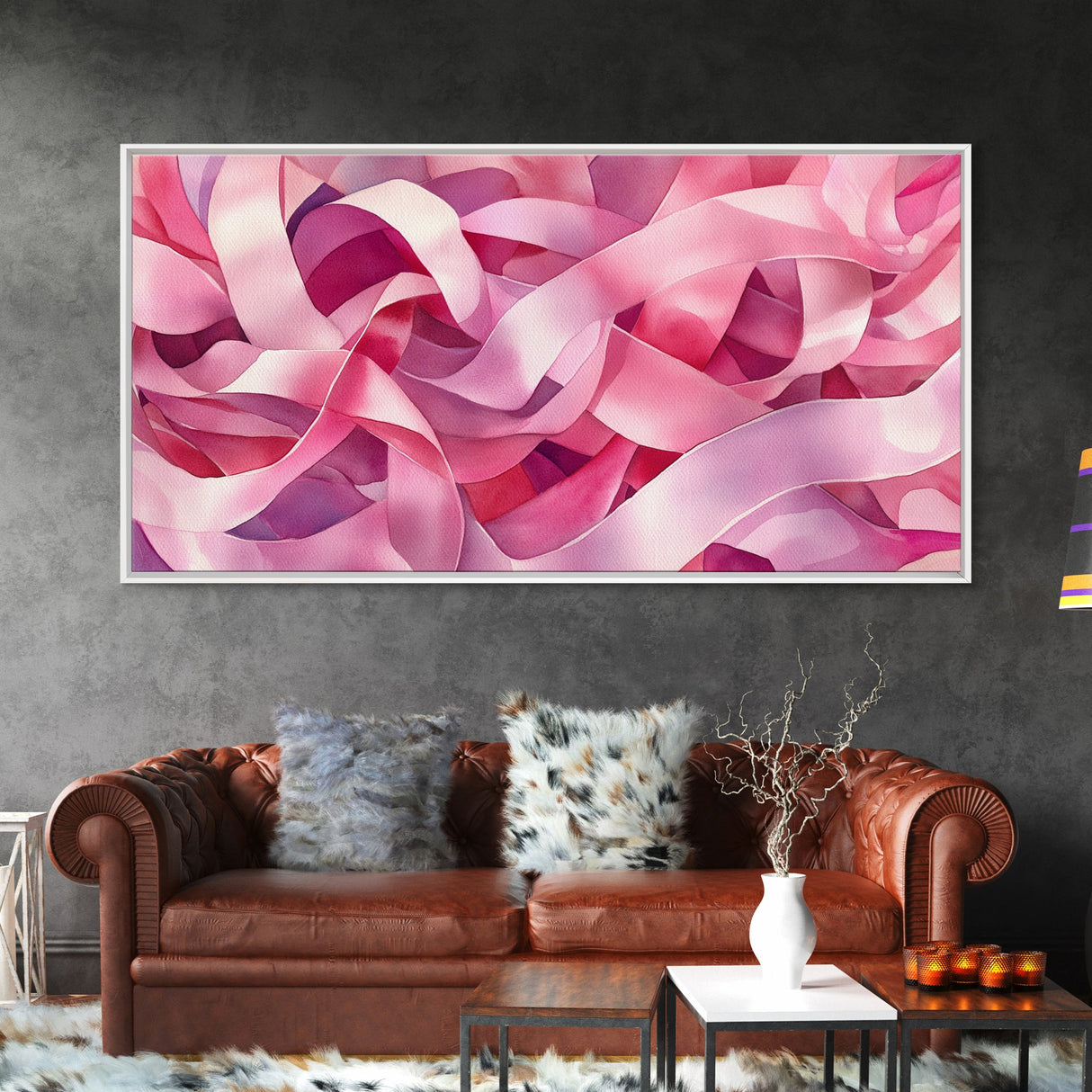 Pink Ribbons Canvas Print | Abstract Art | Light Pink Wall Art | Whimsical Minimalist Decor | Feminine Bedroom Canvas Print