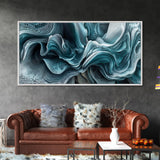 Blue Textured Wave Art Framed Canvas Print, Geometric Wall Art, Abstract Coastal Art, Sage Green Wall Art, Bedroom Art, Vertical Wall Art
