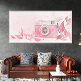 Retro Pink Camera Canvas Print | Whimsical Photography Wall Art | Light Pink Modern Decor | Unique Living Room Artwork | Gift Idea