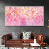 Magical Fairy Light Pink Abstract Canvas Print with Bokeh Lights, Ideal Whimsical Art for Living Room, Vertical Skinny Wall Art