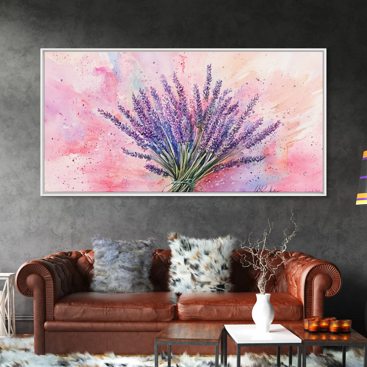 Lavender Bouquet Canvas Print, Purple and Pink Wall Art, Rustic Farmhouse Art, Botanical Painting, Above Bed or Guest Room Decor