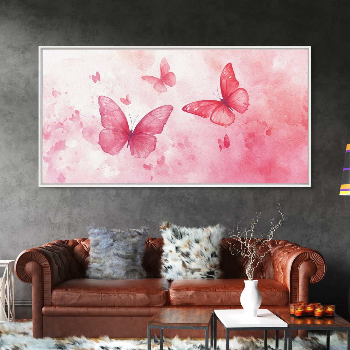 Pink Butterflies Canvas Print, Whimsical Art, Light Pink Wall Art, Feminine and Romantic Decor, Bedroom or Living Room Gift Idea