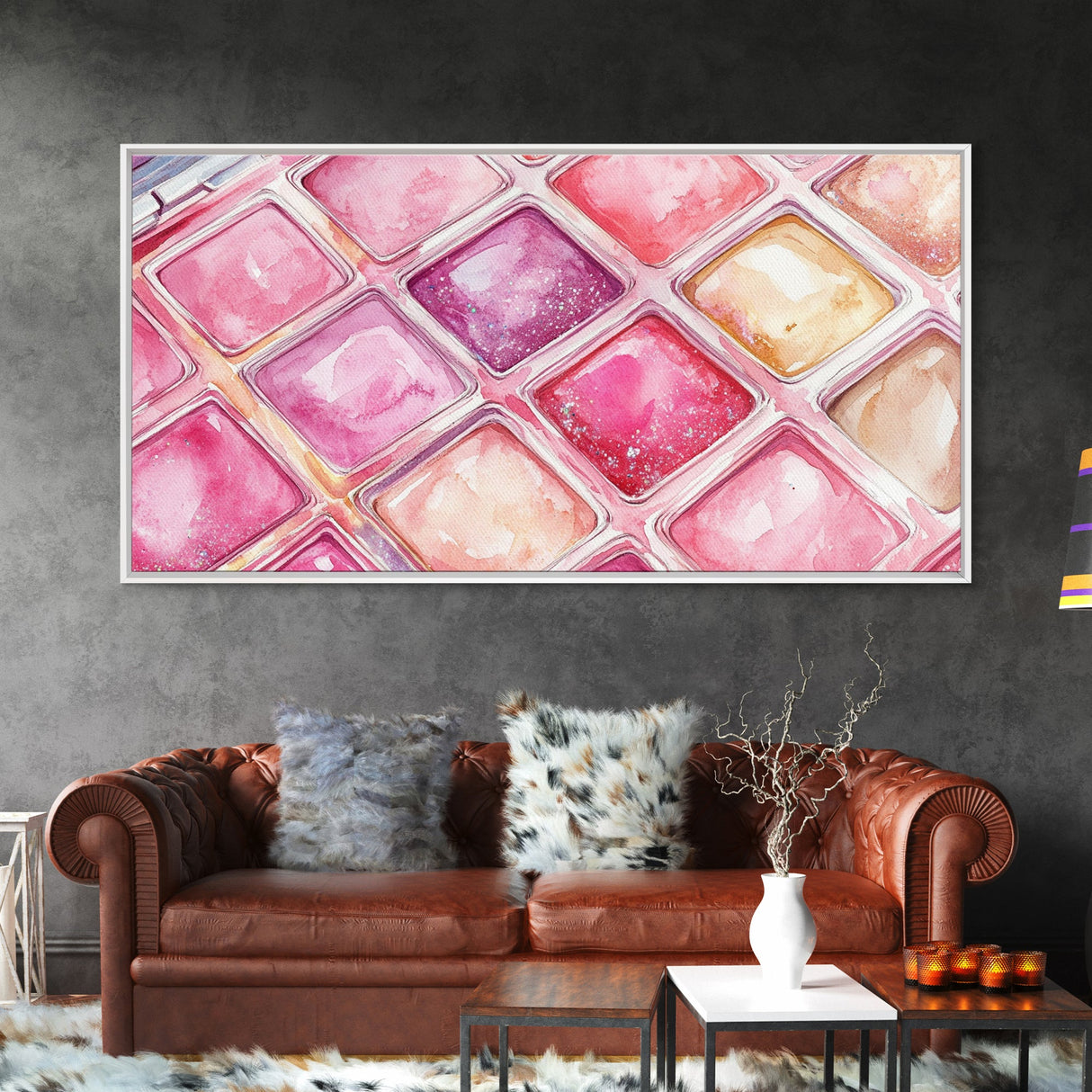 Shimmery Pink Palette Canvas Print Minimalist Makeup Art Light Pink Wall Art Dorm Room or Beauty Studio Aesthetic Gift Idea