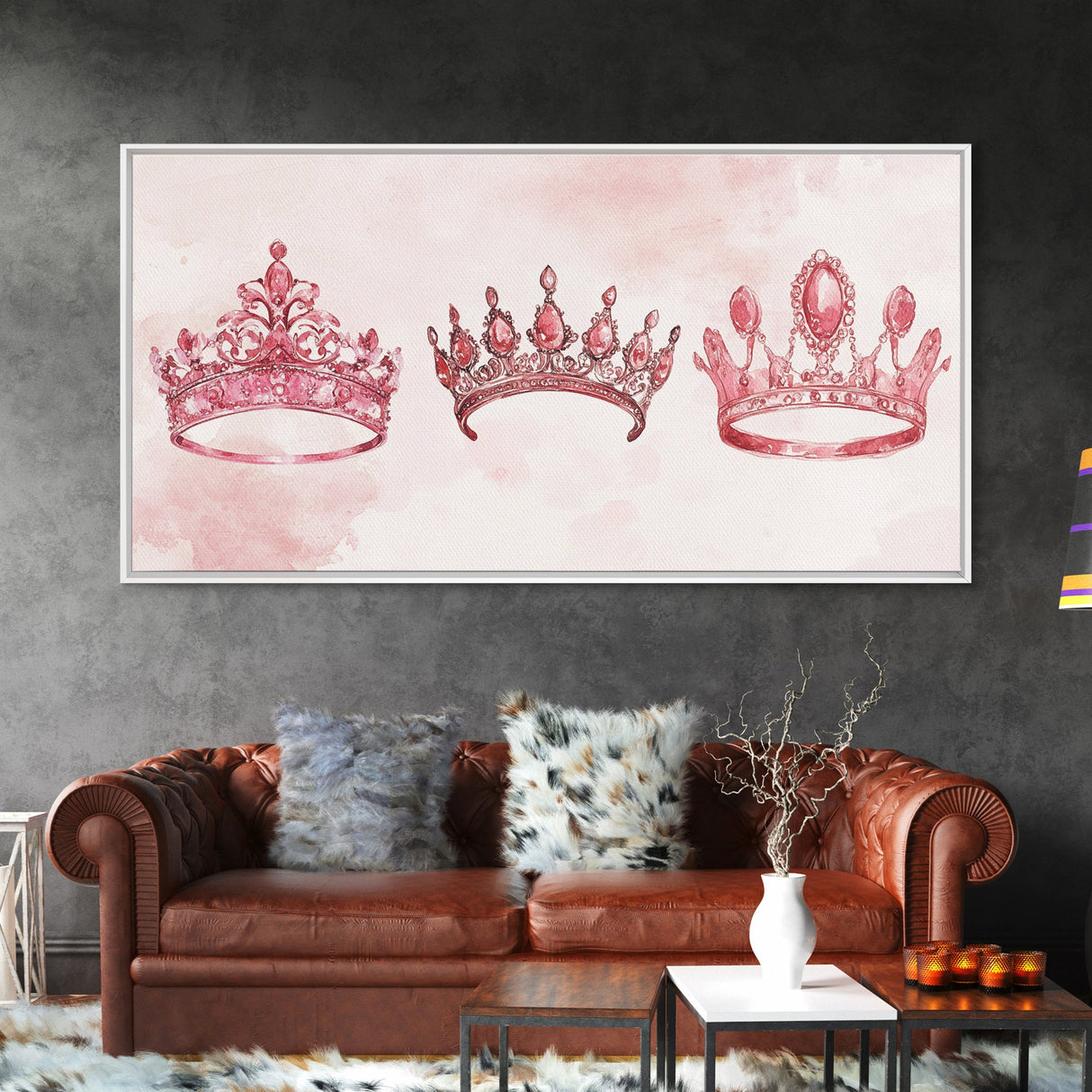 Pink Crown Trio Canvas Print Whimsical Art Princess Aesthetic Dorm Decor Light Pink Art Bedroom or Living Room Artwork Gift Idea