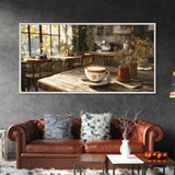 Cozy Cafe Latte Framed Canvas Print - Coffee Wall Art Kitchen Decor - Rustic Farmhouse Style Food Review Art - Gift Idea Her