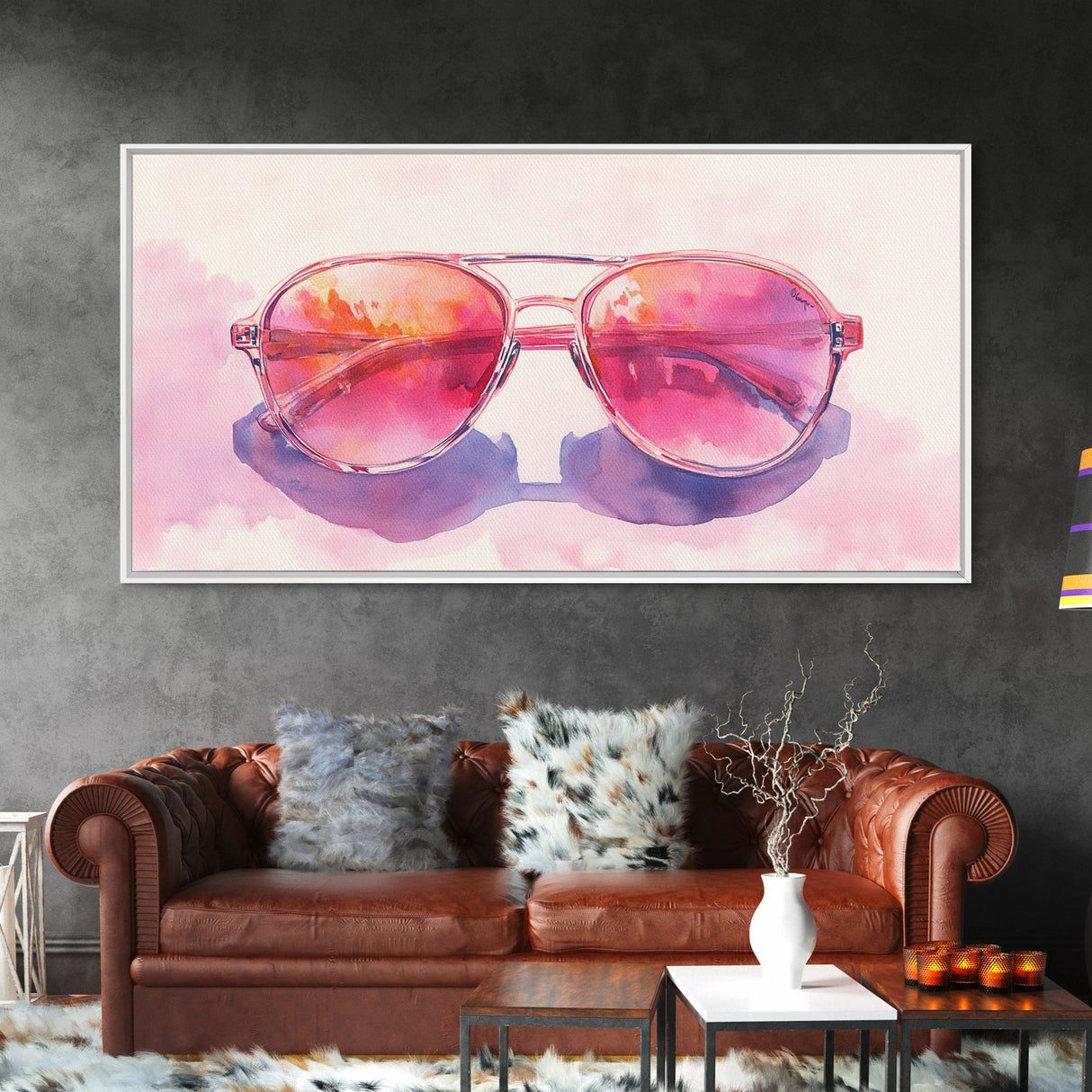 Retro Sunglasses Art Canvas Print | Fun Pink Wall Art | Whimsical Framed Canvas Print | Boho Chic Decor | Gift Idea | Dorm Room Art