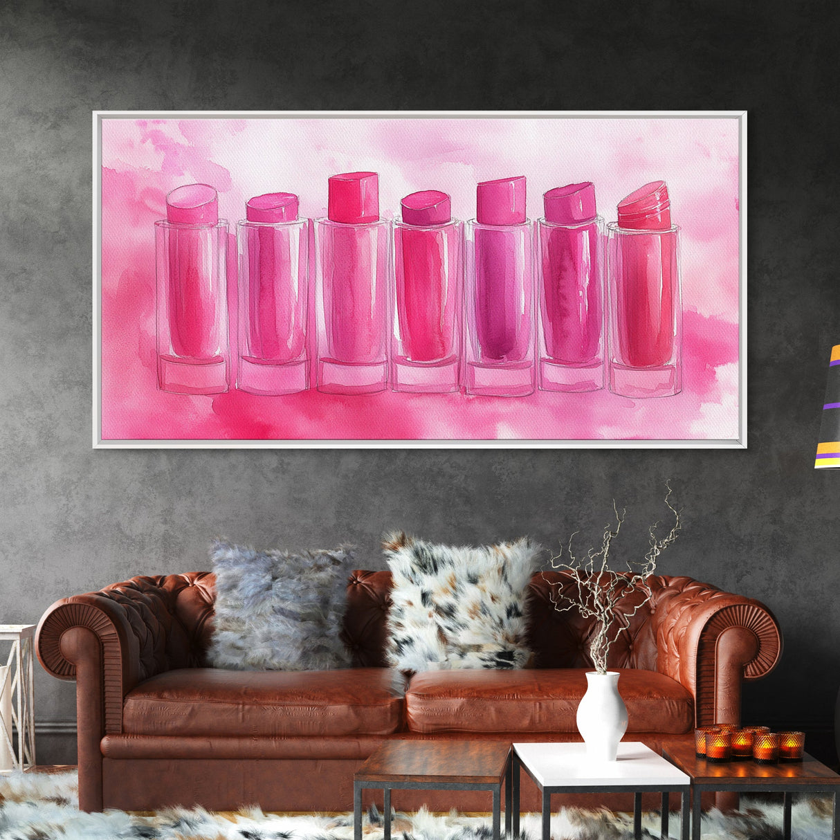 Lipstick Row Canvas Print | Pink Wall Art, Whimsical Decor, Light Pink Art, Feminine Gift Idea, Living Room Art, Above Couch Decor