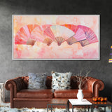 Fan Arrangement Canvas Print | Moroccan Wall Art, Chinoiserie Wall Art, Wabi Sabi Art, Light Pink Decor, Extra Wide Wall Art, Above Sofa Art