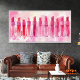 Elegant Lipsticks Display Painting as Pink Abstract Wall Art on Canvas Print, Makeup Collector Vanity or Bedroom Accent Decor