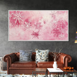 Winter Snowflake Motif with Pink Christmas Wall Art Aesthetic on Framed Canvas Print, Holiday Living Room or Bedroom Decor