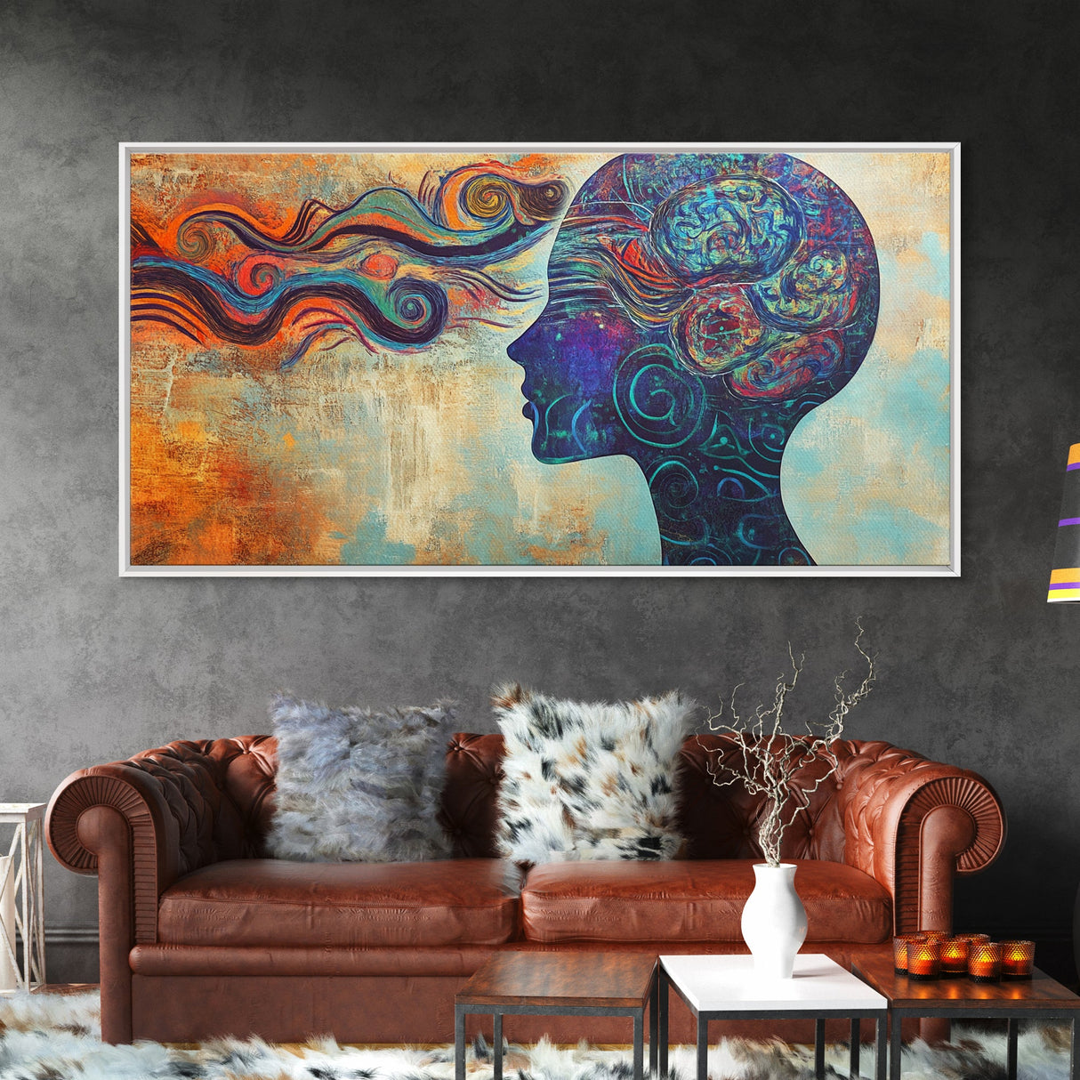 Vibrant Abstract Woman Framed Canvas Print -Abstract Goddess Wall Art - Artistic Brain Art- Geometric Wall Art