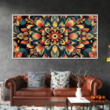 Kaleidoscopic Mandala Design Framed Canvas Print, Boho Wall Art, Sacred Geometry Painting, Colorful Ethereal Decor, Spiritual Zen Art