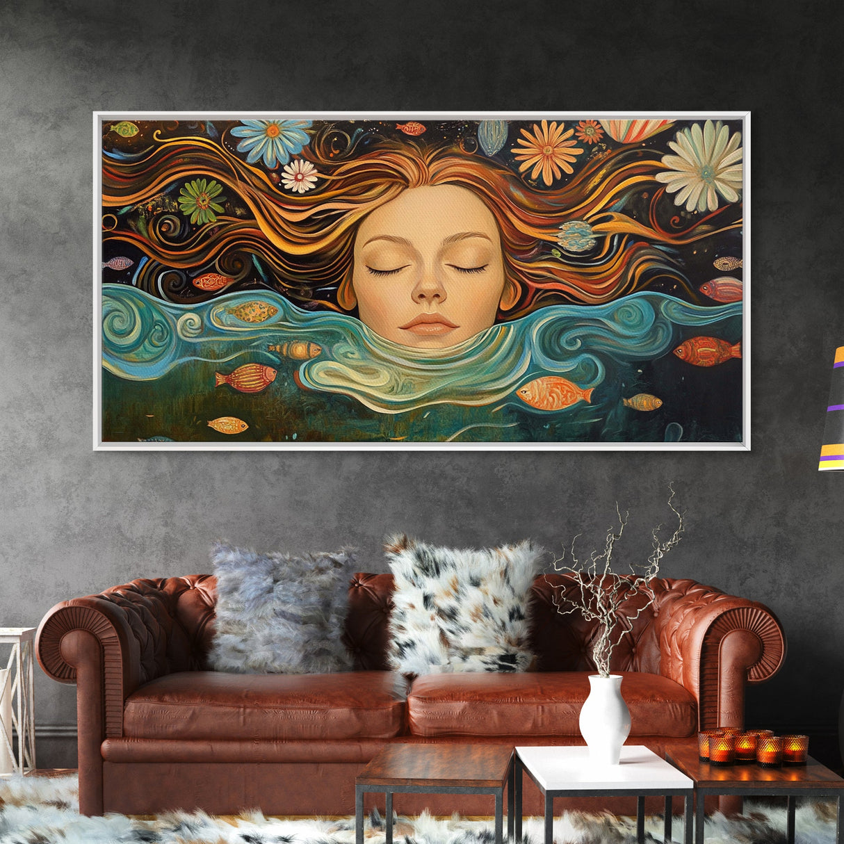 Surreal Dreamscape Framed Canvas Print Whimsical Art Featuring Floral Fantasy Unique Gift Idea Bedroom Wall Art Boho Inspired Artwork