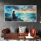 Woman Meditating Coastal Sunset Framed Canvas Print Yoga Art Nautical Wall Art Bedroom Decor Perfect Gift Idea Coastal Cowgirl Artwork
