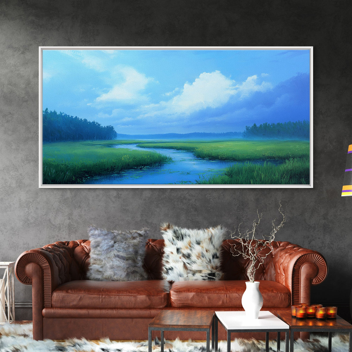 Marshland Panoramic Canvas Print, Coastal Landscape Art Bedroom Decor, Rustic Wall Art Living Room Gift, Nautical Horizontal Artwork
