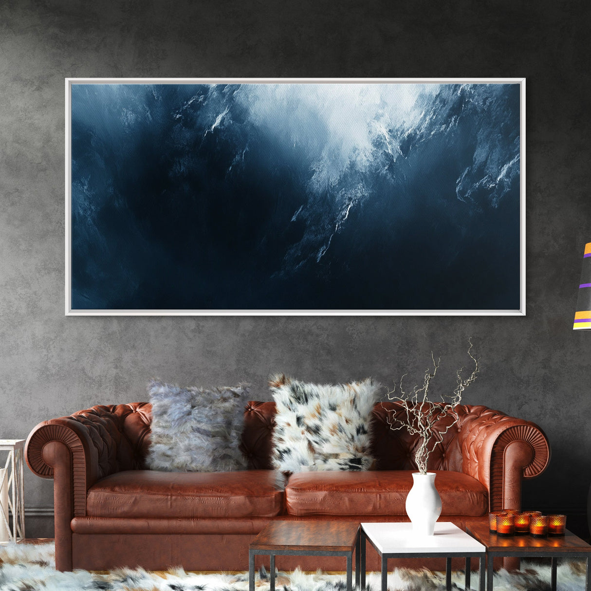 Moody Ocean Framed Canvas Print, Nautical Wall Art Bedroom Decor, Coastal Painting Gift Idea Nautical Seascape Horizontal Artwork