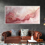 Pink Geode Framed Canvas Print, Light Pink Wall Art Above Bed Decor, Moody Abstract Artwork Gift Idea Minimalist Panoramic Painting