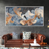 Swirling Blue Orange Canvas Print, Geometric Wall Art Nautical Rustic Decor, Moody Abstract Artwork Idea Horizontal Living Room Design