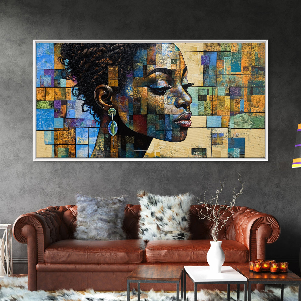 Afrocentric Wall Art Framed Canvas Print, Geometric African Art, Bold Living Room Decor, Unique Moody Art Gift Idea, African Art Print