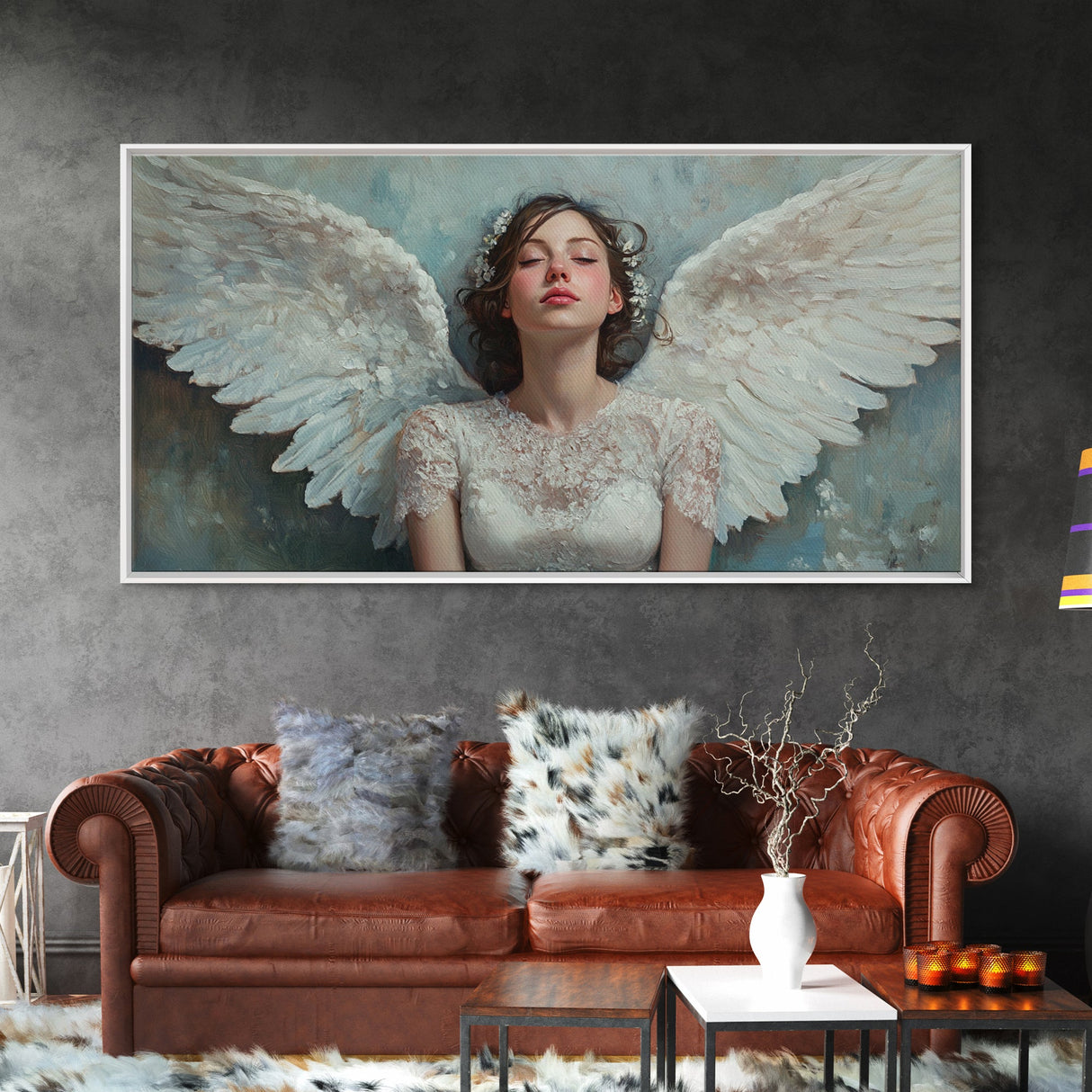 Heavenly Grace Framed Canvas Print with Angel Art Prints and Whimsical Art for Light Pink Wall Art and Romantic Home Decor