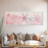 Hand-Painted Snowflake Art Canvas Print, Christmas Rustic Winter Wall Decor, Light Pink Abstract Artwork, Cozy Living Room Art Gift